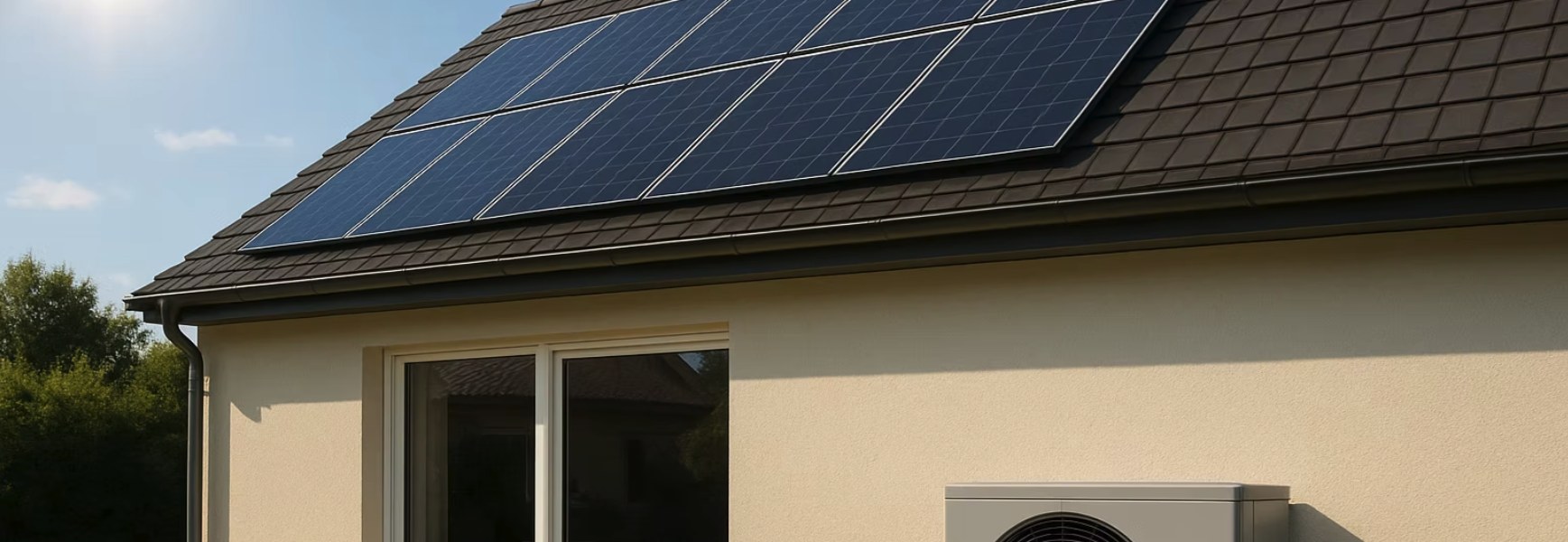 Maison équipée de panneaux solaires et d’une pompe à chaleur