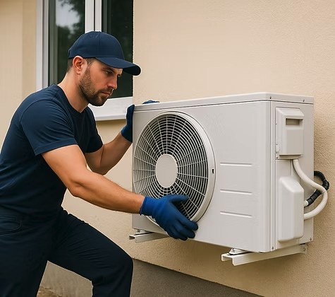 Technicien installant une unité extérieure